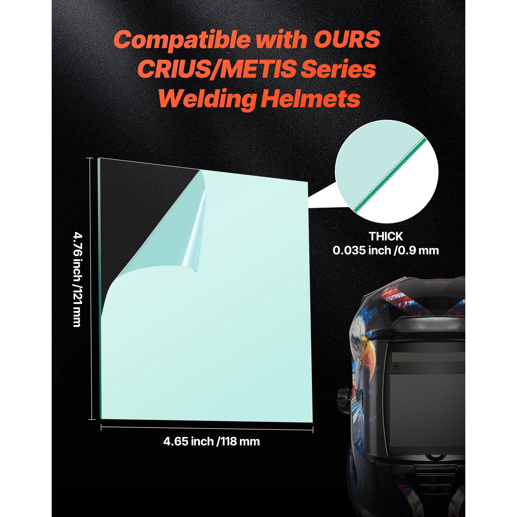Welding Helmet Outside Cover Lens Clear, 4.76x4.65in Outer Protective Plate, Premium Durable Polycarbonate Replacement Lens for Welding Mask