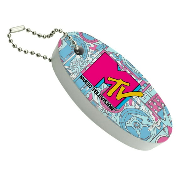 MTV Techno Neon Logo Floating Keychain Oval Foam Fishing Boat Buoy Key Float