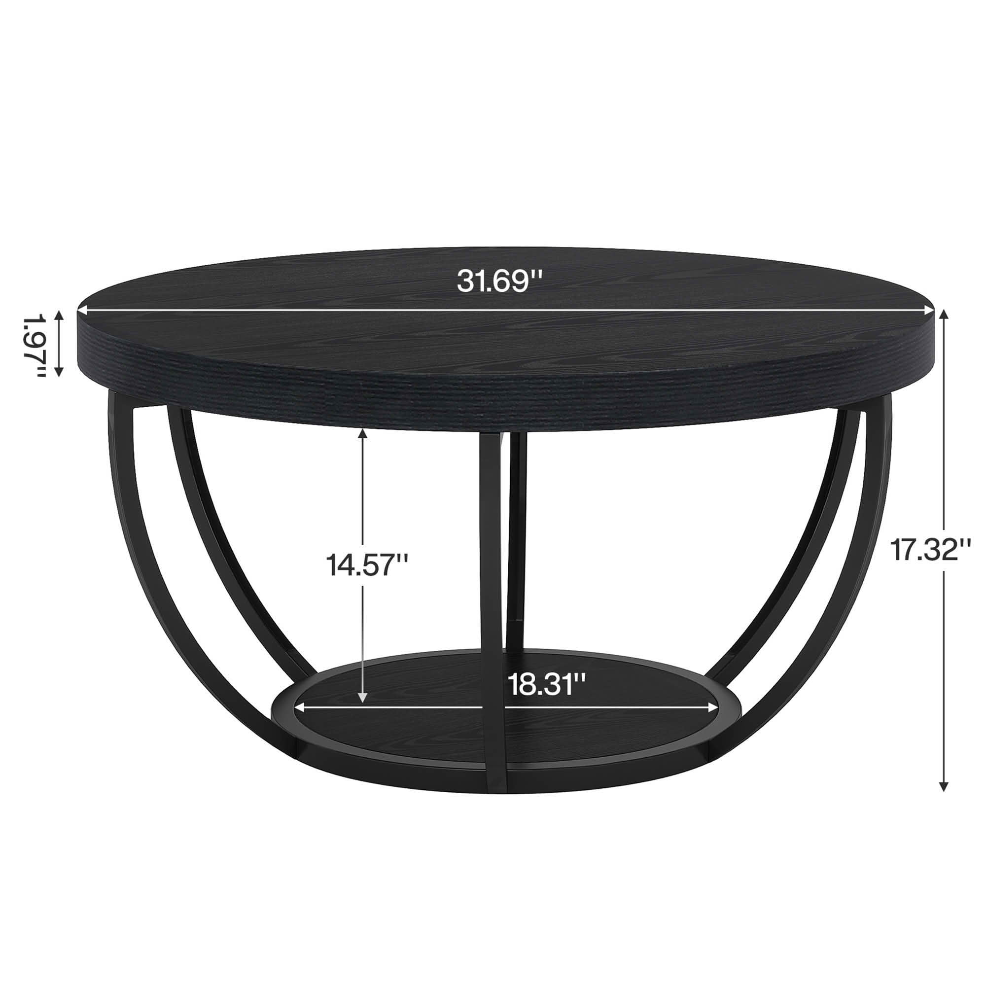 MAYEETY 2-Tier Round Wooden Coffee Table Living Room Storage Table