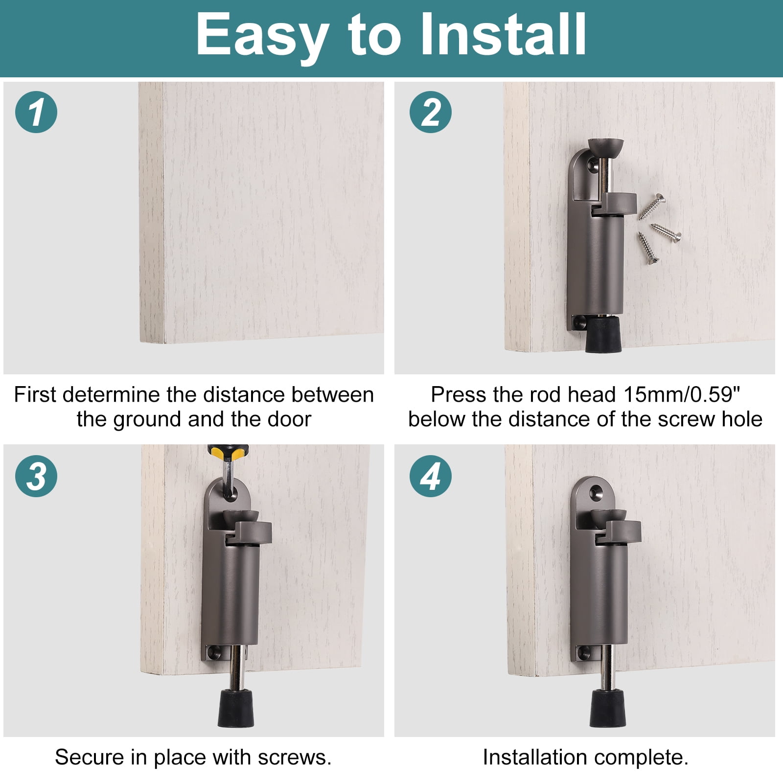 Uxcell 2 Pack Kickdown Door Stop, Spring Loaded Telescopic Door Stopper, Adjustable Door Locks Holder for Distance From the Ground 45mm/1.77", Black