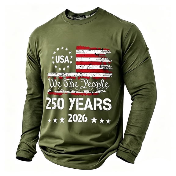 LPKRT Men Patriotic Long Sleeve T Shirt - 250Th Anniversary Crewneck Tee, Soft Breathable Top(Army Green-3XL)