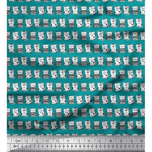 Soimoi Tissu Crêpe Polyester Décor Animal Chat Tissu Imprimé au Mètre 52 Pouces de Large