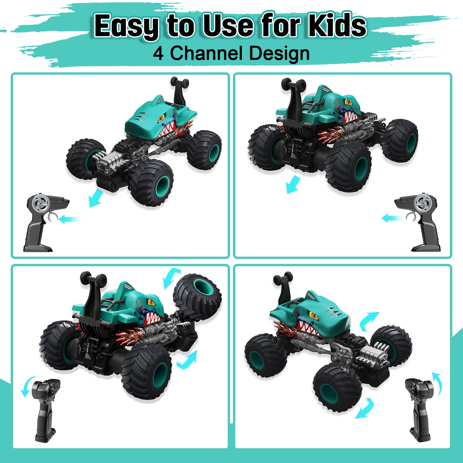 Wisairt Remote Control Monster Truck,1:14 4WD Remote Control Toys 360 Degrees Rotation Shark RC Car for Kids Boys Girls Age 5-12 Birthday Gifts(Blue)