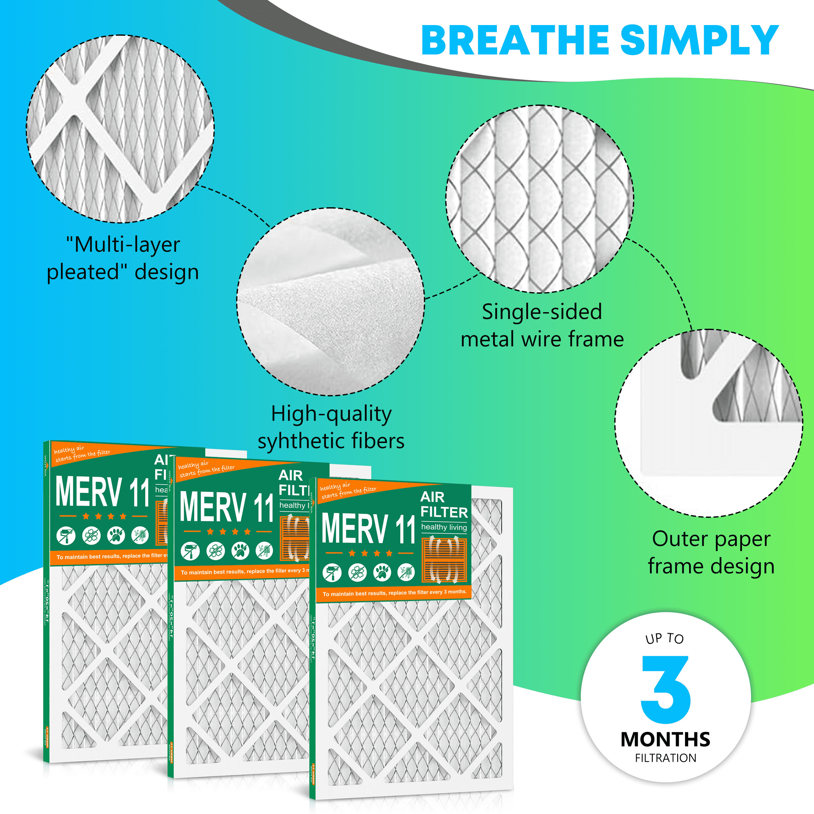 SUIXINEYI MERV 11 HVAC 16x20x1 Furnace  Air Filter Pleated Air Filtersfor Home Air Conditioner,6 Packs