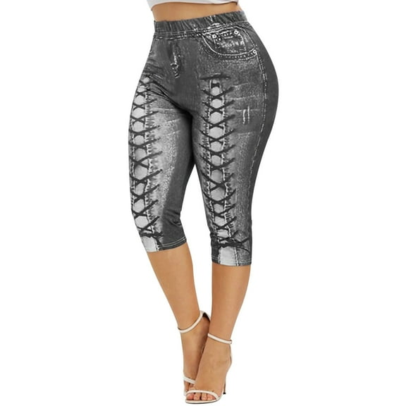 Capri Leggings for Women Clearance Breathable Tummy Control Non-See Running Pants Women Athletic High Waisted Workout Women Yoga Pants Comfort Stretch Grey XXL