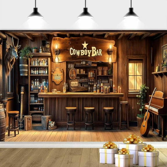 10 x 8 ft Cowboy Bar Backdrop Western Cowboy Bar Birthday Backdrop, Wild West Wooden House Bars Photography Background Birthday Party Background Photo Studio Props, Brown