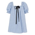 thumbnail image 6 of Women Gingham Mini Dress Puff Short Sleeve Bow Tie Square Neck Plaid Dress Summer Casual A-Line Babydoll Short Dress, 6 of 6