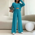 thumbnail image 4 of 3 Piece Sets for Women Knitted Lounge Sets for Women Winter Casual Solid Comfy Knit Ribbed Cropped Top and Drawstring Wide Leg Pant Matching Sets Sweater Outfit Sets Holiday, 4 of 7