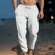 thumbnail image 1 of Pantalones largos para hombre, informales, de lino, con cordón, bolsillos, cinturón elástico, rectos, lisos., 1 of 6