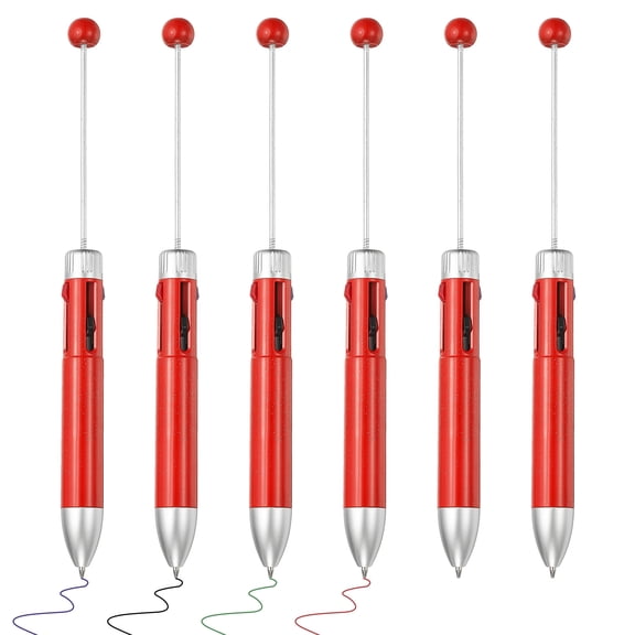 4 Colors Beadable Pens, 6Pcs Retractable Pen 1.0mm Point Bead Pen, Red