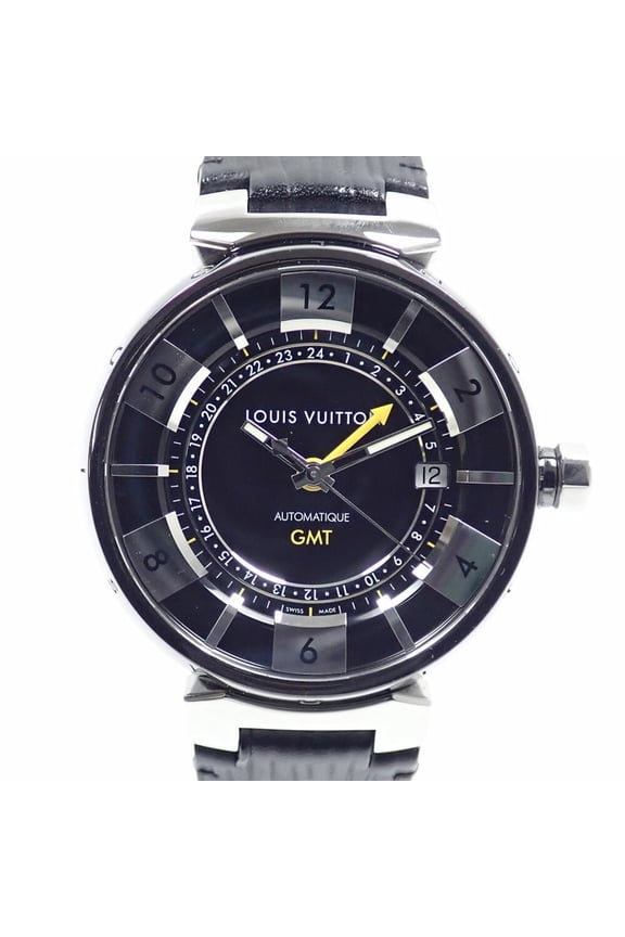 Pre-Owned Louis Vuitton Tambour GMT Men's Automatic Watch, Stainless Steel, Leather Strap,...