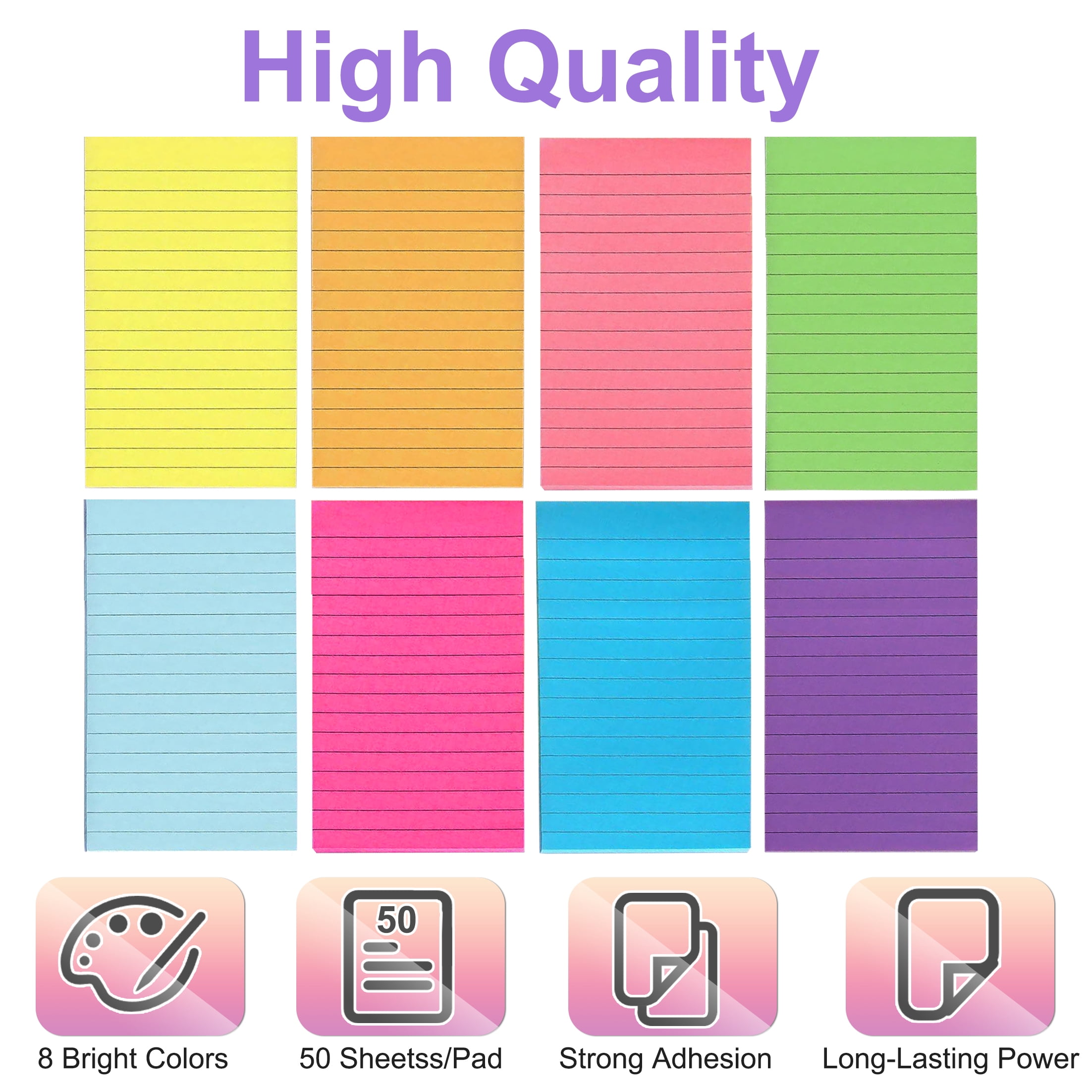 8 Pack Sticky Notes, 3x6 in Lined Large Note Paper with Lines, 50 Sheets/pad Ruled Notepads Super Sticking, Sticky Notes for Office, Home, School, Meeting