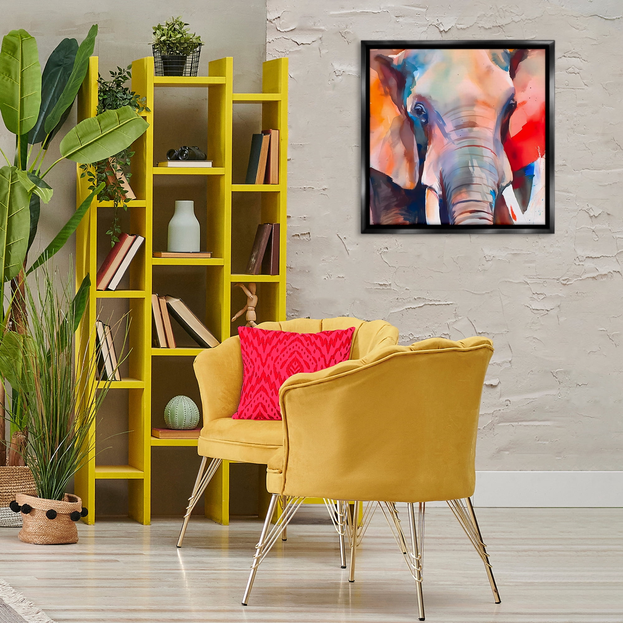 Stupell Industries Close Up Elephant Face Animals & Insects Painting Black Floater Framed Canvas Art Print Wall Art, 25 x 25