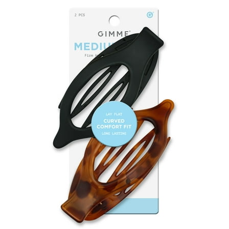 Gimme Beauty Claw Clip Medium Oval Lay-Flat Black/Tortoise 2 Count
