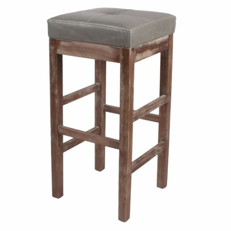 Valencia Bonded Leather Bar Stool Drift Wood Legs Vintage Gray Valencia Bonded Leather Bar Stool Drift Wood Legs Vintage Gray