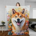 thumbnail image 3 of Welcome Spring Summer Shiba Inu Portrait Flower Blue Sky Cozy Fleece Blanket Shibas Dog Lovers Gifts Idea Warm Soft Throw Blanket - 12001, 3 of 5