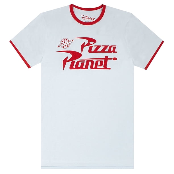 Toy Story - Camiseta Pizza Planet Ringer Hombres (Blanco, Rojo)