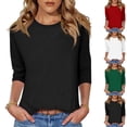 thumbnail image 1 of Sudadera con capucha extragrande,Camiseta de mujer con cuello redondo y manga 3/4, corte holgado e informal, tela de imitación de rejilla, cómoda para uso doméstico y diario, sopatenor, 1 of 6