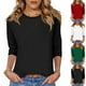 thumbnail image 1 of Sudadera con capucha,Camiseta de mujer con cuello redondo y manga 3/4, corte holgado e informal, tela de imitación de rejilla, cómoda para uso doméstico y diario, sopatenor, 1 of 6