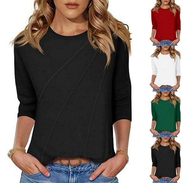 Sudadera de lactancia,Camiseta de mujer con cuello redondo y manga 3/4, corte holgado e informal, tela de imitación de rejilla, cómoda para uso doméstico y diario, sopatenor