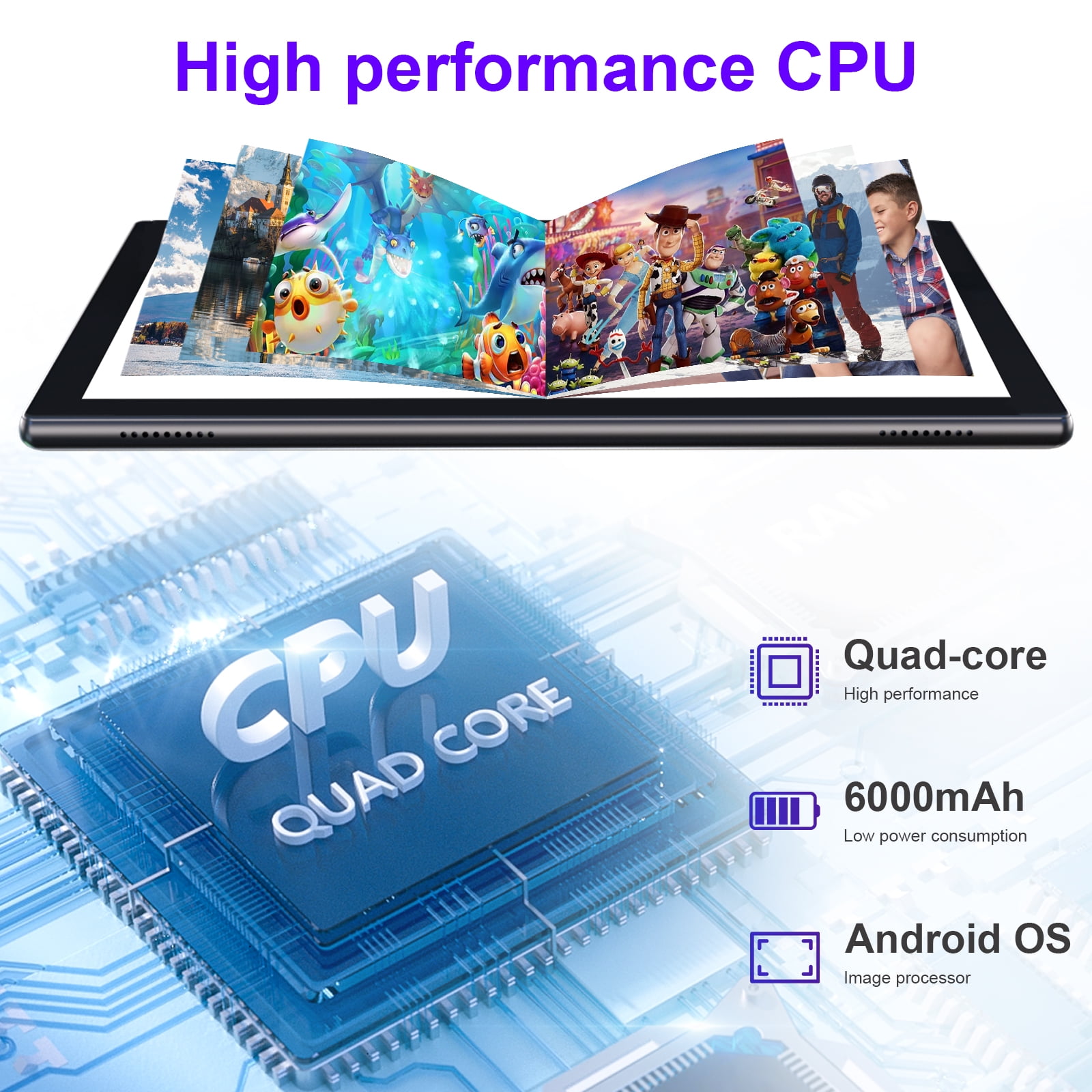 10 inch Tablet Android, 2 in 1 Tablet with Keyboard, 4GB+64GB Tablet PC, Quad Core, 1280 * 800 HD Screen, Dual Camera, Wi-Fi, BT Computer Tablets with Case Mouse Stylus