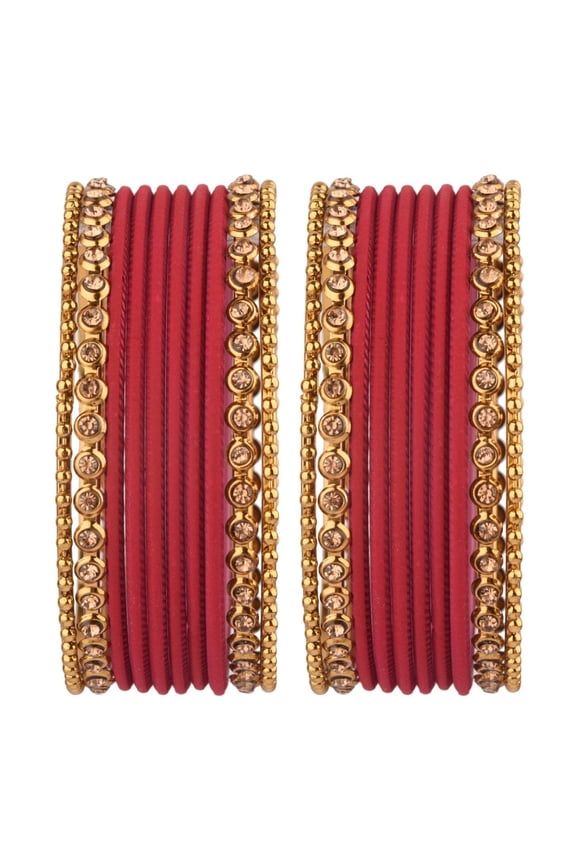 Indian Bangles for Women Metal Bangles One Dozen Plain Matte Finish Alloy Bangles with Crystal Oxidized Bangles Ball Beaded Bangles Bracelet Bollywood Fashion Statement Jewelry (20 Pcs)
