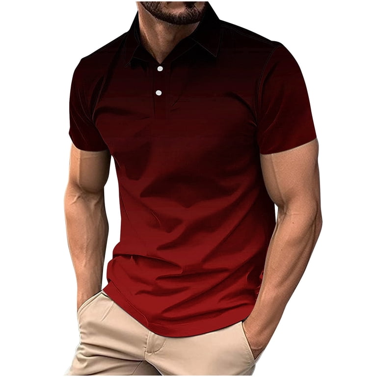 Zylanna Men's Button Polo Shirts Tee, Summer Gradient Color