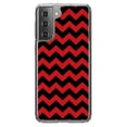 thumbnail image 1 of DistinctInk Clear Shockproof Hybrid Case for Galaxy S21+ PLUS 5G (6.7" Screen) - TPU Bumper, Acrylic Back, Tempered Glass Screen Protector - Black Red Chevron Stripes - Chevron Stripes, 1 of 2