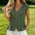 thumbnail image 5 of GERsome Women's Tank Tops V-Neck Pleated Button Down Sleeveless Loose Fit T-Shirts for Summer Casual Army Green Size L, 5 of 9