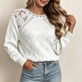 thumbnail image 2 of Edvintorg Sweaters for Women Crew Neck Casual Acrylic Knit Sweater Long Sleeve Lace Pullover Top Fashion Clothing White S, 2 of 6