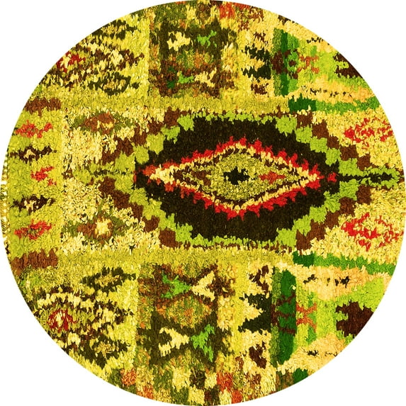 Ahgly Company Indoor Round Oriental Yellow Modern Area Rugs, 5' Round