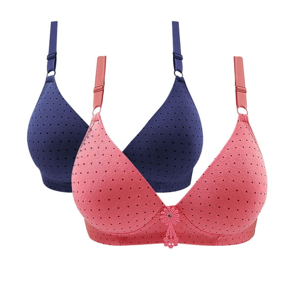 JSGEK 2 PC Wirefree Comfort without Steel Ring Gathering Bra Trendy Fashion Push up Plunge Comfortable Breathable Bra Solid Color Navy 40/90 Bra for Ladies