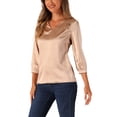 thumbnail image 4 of INSPIRE CHIC Women's Casual Dressy Office Blouses 3/4 Sleeve V Neck Satin Shirt L Champagne, 4 of 6