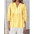 thumbnail image 6 of Womens Puff Sleeve Babydoll Tops Summer V Neck Striped Blouse Cute Casual Loose Fit Flowy Shirts Yellow L, 6 of 9