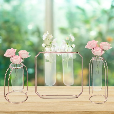 Glass Tube Plant Pot Hanging Vase Plant Pot Metal Stand Flower Bottle Container Hydroponic Container