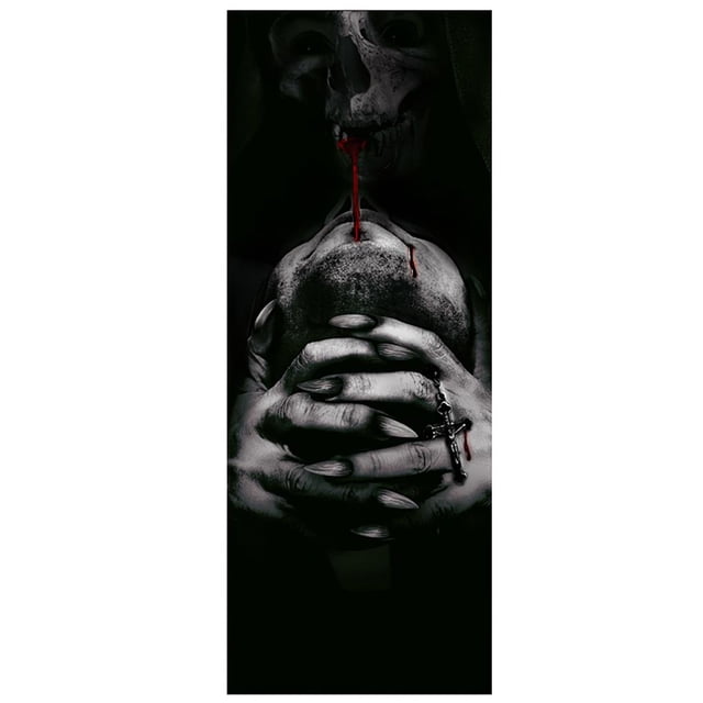 Inteprter Papel pintado de terror 3D pegatina de puerta negra autoadhesiva impermeable Mural de terror calcomanía de pared de PVC para decoración de Kits de decoración para fiestas Inteprter HA013114-00