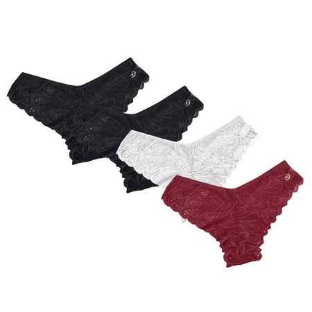 Scyoekwg Womens Underwear Bikinis Briefs Solid Color Mid Waisted Hipster Panties V-Waisted Hip Wrap Triangular Lace Underwear Breathable Ladies Panties Underpants 4 Pack(Wine L)