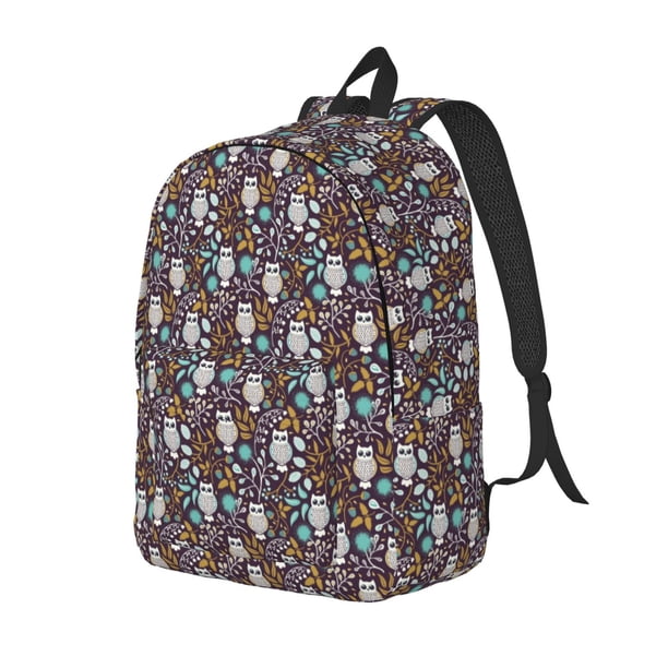 Disketp Forest Cute Owl print Canvas Backpack Lightweight Travel Daypack Student Rucksack Laptop Backpack-Medium