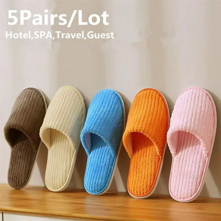 

5 Pairs Winter Slippers Men Women Hotel Disposable Slides Home Travel Sandals Hospitality Footwear One Size on Sale
