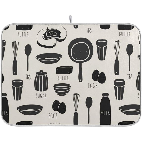 Kitchenware Dish Drying Mat for Kitchen Counter 18" x 24" inch - Absorbent Reversible Microfiber Dish Mat, Heat Resistant Drying Pad Dish Drainer Mats for Countertop - Black