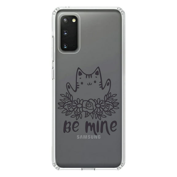 DistinctInk Clear Shockproof Hybrid Case for Galaxy S20 ULTRA / 5G (6.9" Screen) - TPU Bumper Acrylic Back Tempered Glass Screen Protector - Valentine Cat - Be Mine Flowers