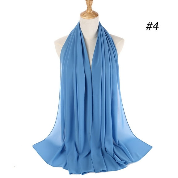 MIASHUI Chiffon Crinkle Fringe Scarf with Pearl Accents, Head Wrap Scarf for Women, Lightweight Travel Scarf, Fashion Scarf for Casual Wear Blue,One Size