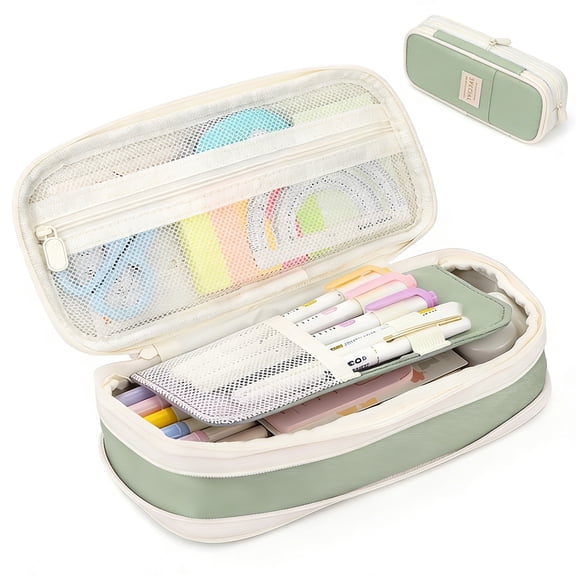 Rirool Large Capacity Pencil Case, Expandable Pencil Pouch Big Pen Bag for School Supplies with Zipper, Deformable Organizer for Teen Girls Boys, Yellow