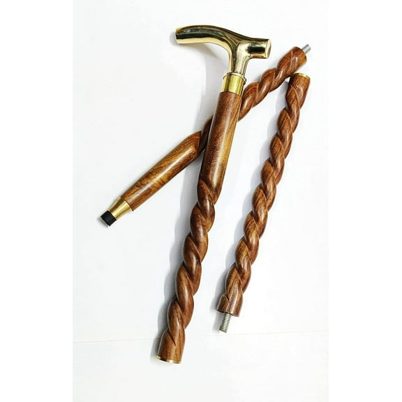 NAUTICALMARTUS BY Stylish Wooden Walking Stick Handmade Wooden Cane with Victorian Brass Golden Handle for Trekking Shaft Gift