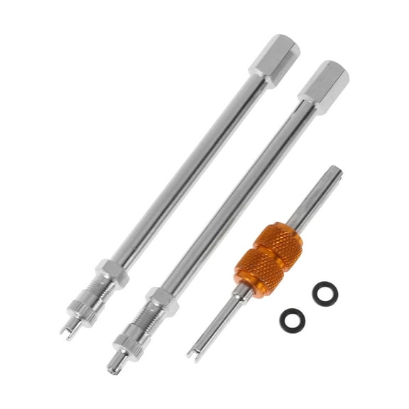 1 Set 110mm Tire Valve Extension with Dual-head Valve Core Remover Sealing Rings Universal Copper 180 Degree Tyre Valve Stem Extender for Most Cars
