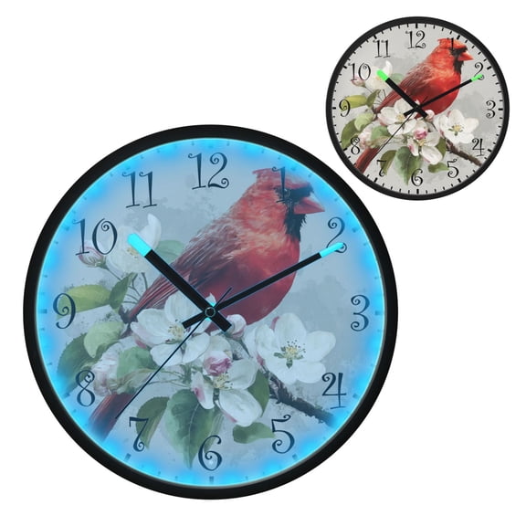 Voice Activated Clock with Glow Light 12 Inch Large Silent Wall Clock Battery Operated for Home Decor Beautiful Red Bird