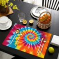 thumbnail image 4 of Colorful Rainbow Tie Dye Spiral Pattern Summer Placemats Table Placemats Set Of 4-Linen Kitchen Washable Placemats Table Mats 11.8"x17.7" Non-Slip Heat Resistant, 4 of 6