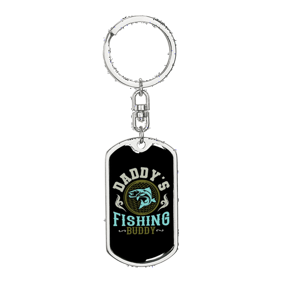 Daddy'S Fishing Stainless Steel or 18k Gold Premium Swivel Dog Tag Keychain