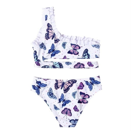 

Baby Girl One-Piece Swimsuit One Shoulder Ruffle Wide Strap Beach Sport Thin Straps Bathing Suit Size 7-12 Years