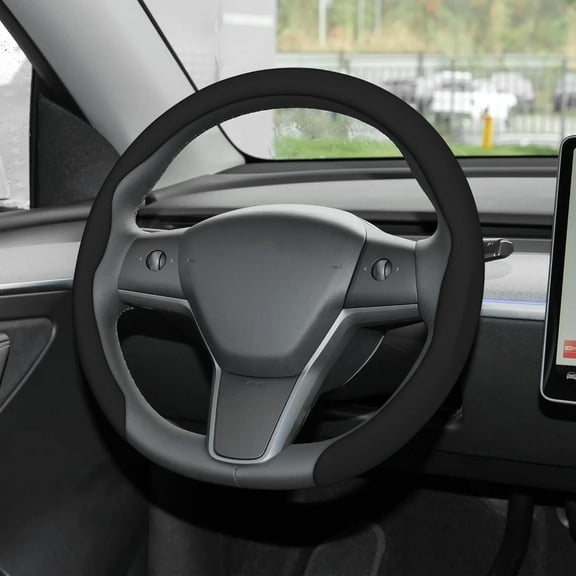 Leather Steering Wheel Cover, Universal 15 Inch Premium Non-Slip Steering Wheel Cover Black